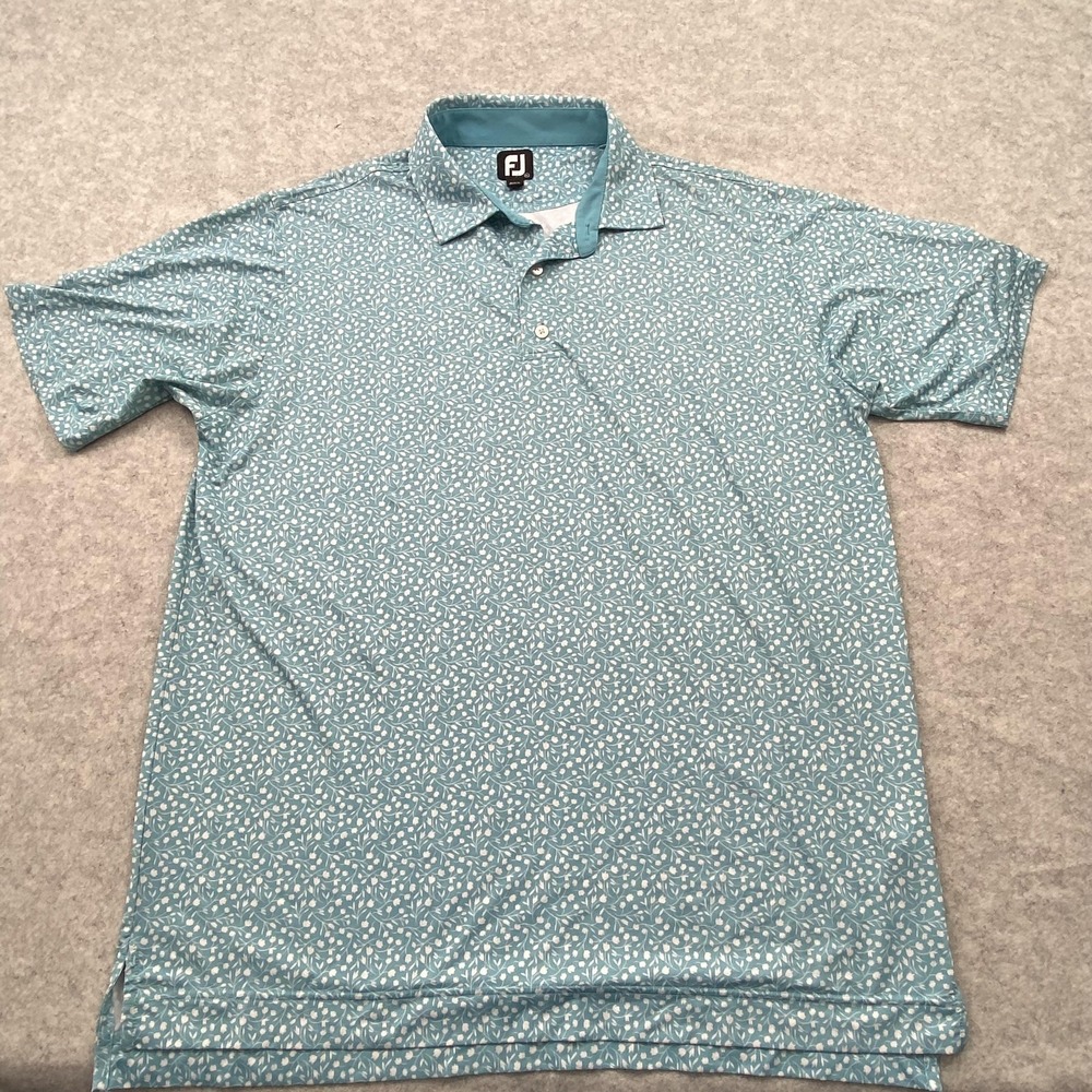 FootJoy Polo Shirt Mens XL Blue Floral Golf Stretch Performance Club Logo